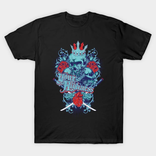 skull with crown and heart T-Shirt by MuftiArt